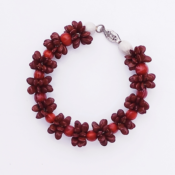 KOA SEEDS SHELLS BRACELET gray brown silvertone box clasp handmade - Picture 1 of 6